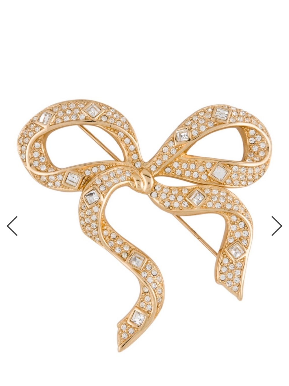 Vintage Christian Dior Gold-Plated Ribbon Bow Crystal Brooch
